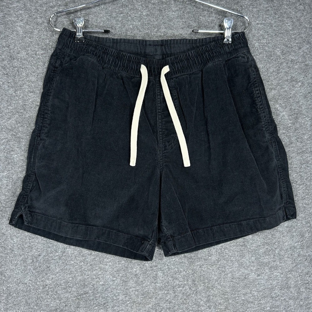Bear Bottom Corduroy Shorts Mens M Black Elastic Waist Drawstring 5.5" inseam